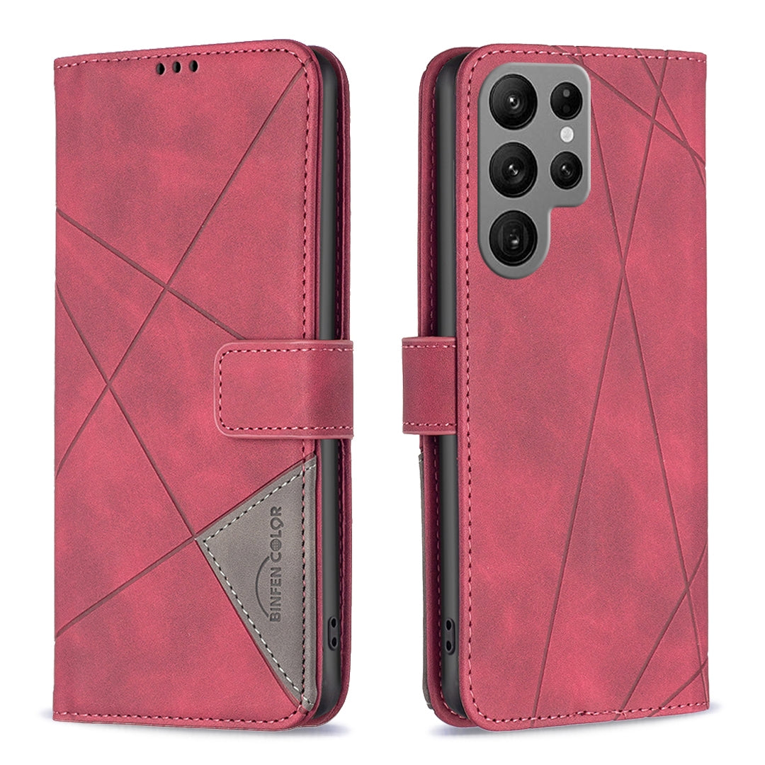 Samsung Galaxy S23 Ultra 5G Rhombus Texture Leather Phone Case with Magnetic Buckle and Card Holder