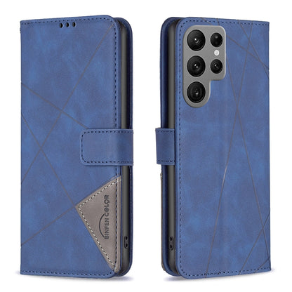 Samsung Galaxy S23 Ultra 5G Rhombus Texture Leather Phone Case with Magnetic Buckle and Card Holder