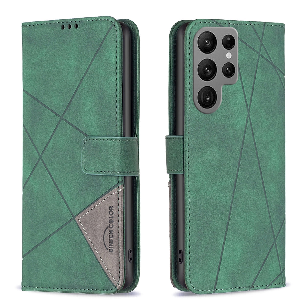 Samsung Galaxy S23 Ultra 5G Rhombus Texture Leather Phone Case with Magnetic Buckle and Card Holder