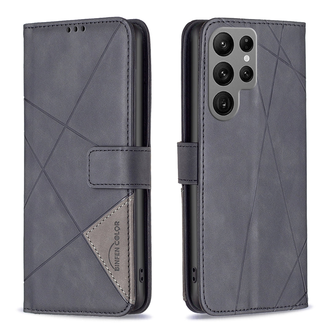 Samsung Galaxy S23 Ultra 5G Rhombus Texture Leather Phone Case with Magnetic Buckle and Card Holder