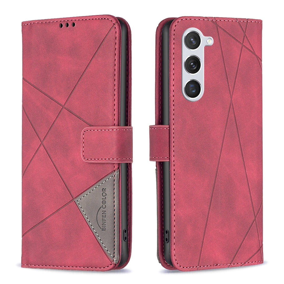 Samsung Galaxy S23 5G Rhombus Texture Leather Phone Case with Magnetic Buckle and Card Holder