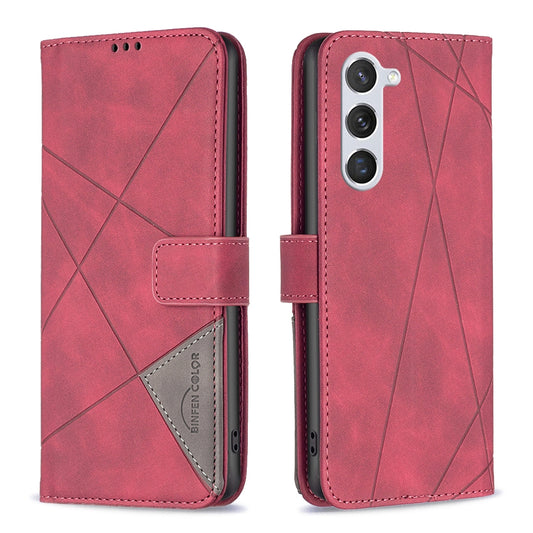 Samsung Galaxy S23 5G Rhombus Texture Leather Phone Case with Magnetic Buckle and Card Holder