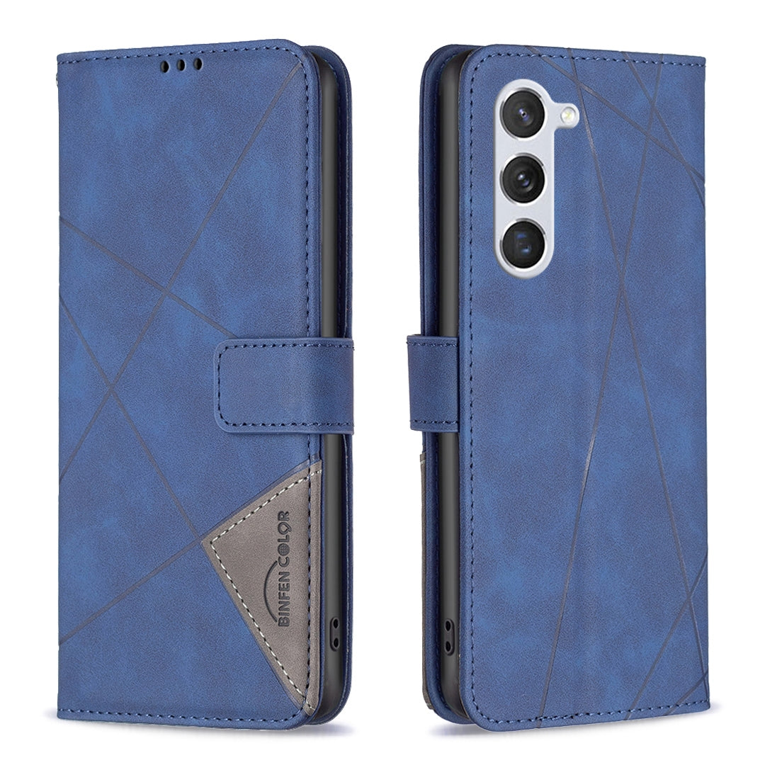 Samsung Galaxy S23 5G Rhombus Texture Leather Phone Case with Magnetic Buckle and Card Holder