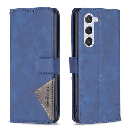 Samsung Galaxy S23 5G Rhombus Texture Leather Phone Case with Magnetic Buckle and Card Holder