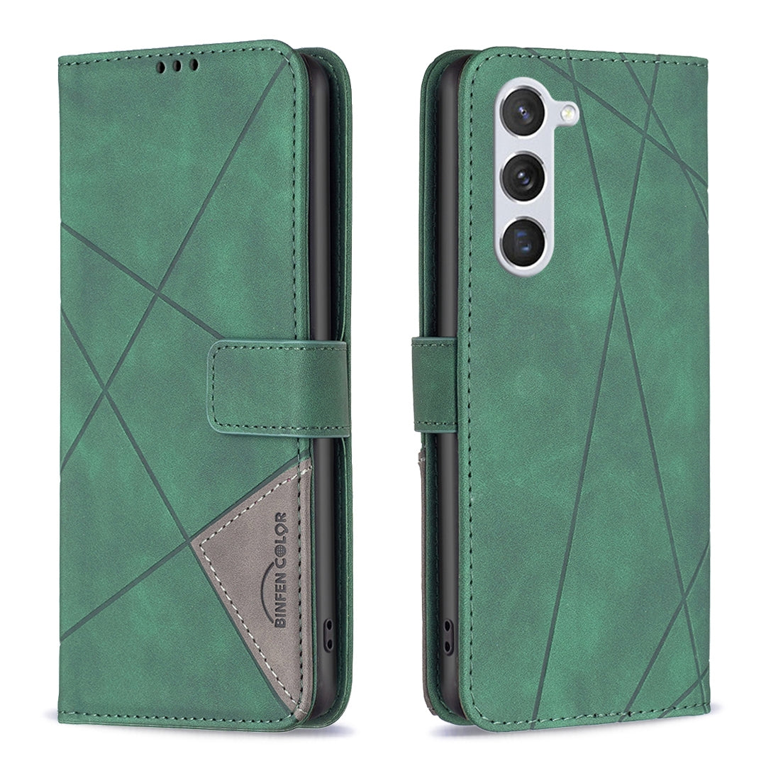 Samsung Galaxy S23 5G Rhombus Texture Leather Phone Case with Magnetic Buckle and Card Holder