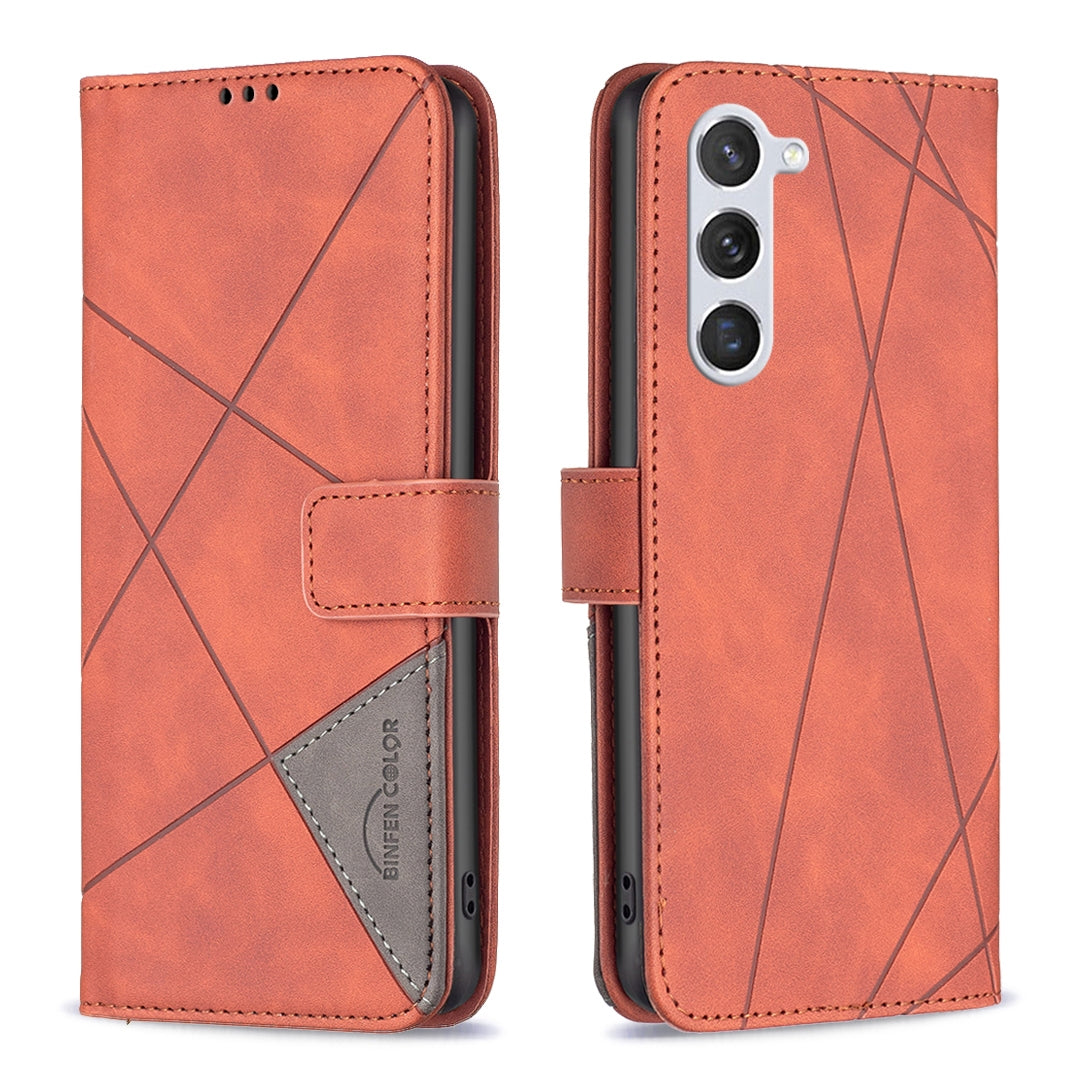 Samsung Galaxy S23 5G Rhombus Texture Leather Phone Case with Magnetic Buckle and Card Holder