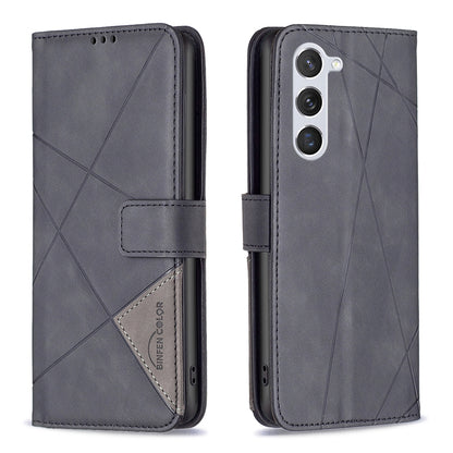 Samsung Galaxy S23 5G Rhombus Texture Leather Phone Case with Magnetic Buckle and Card Holder