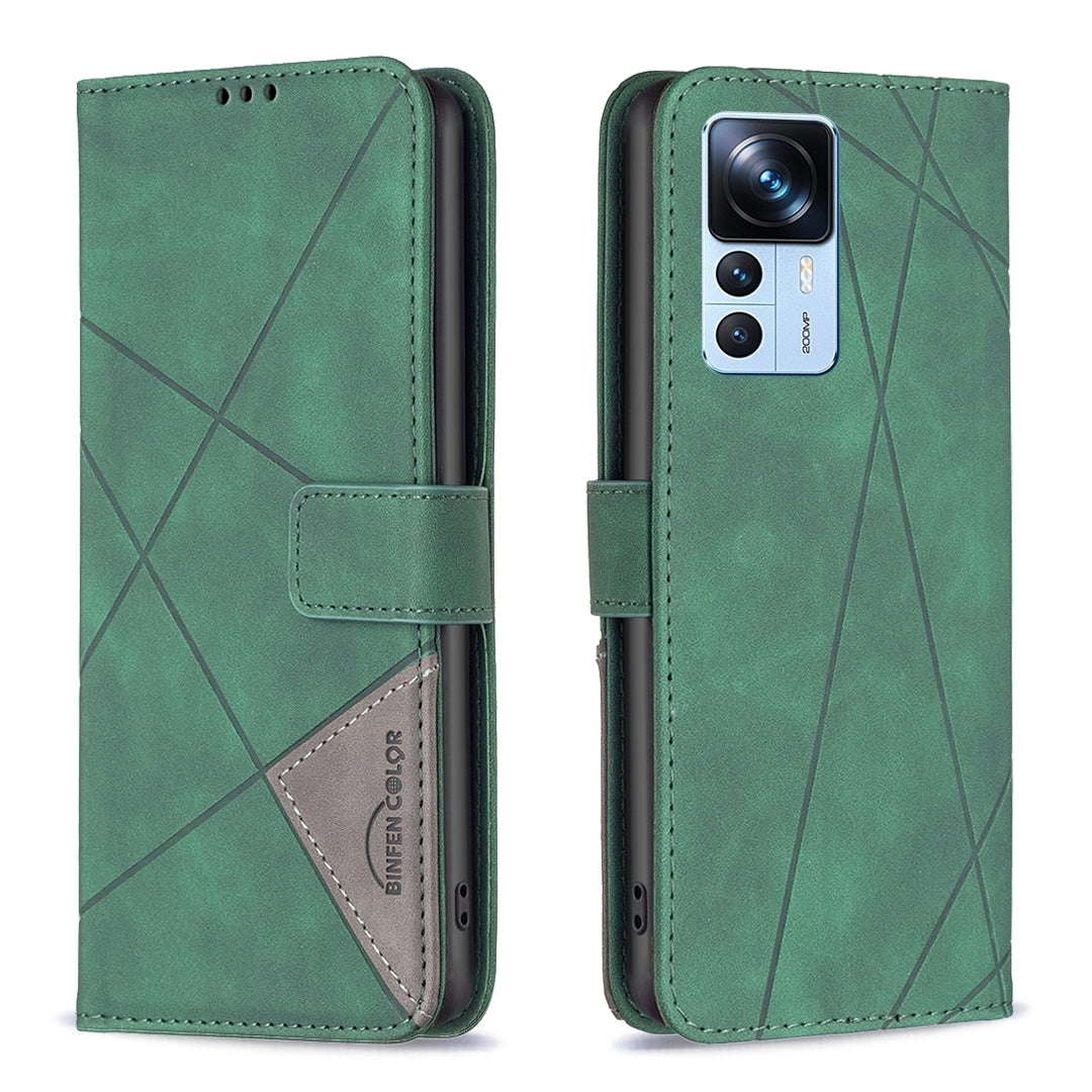 Xiaomi 12T Rhombus Texture Leather Phone Case with Magnetic Buckle and Card Holder