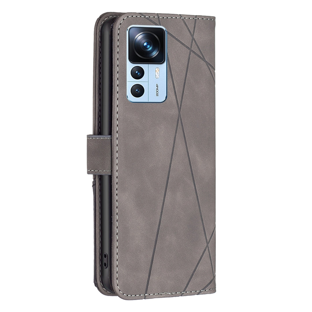 Xiaomi 12T Rhombus Texture Leather Phone Case with Magnetic Buckle and Card Holder