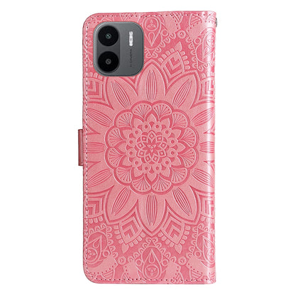 Xiaomi Redmi A1 4G Sunflower Embossed Leather Wallet Phone Case with Kickstand and Card Holder