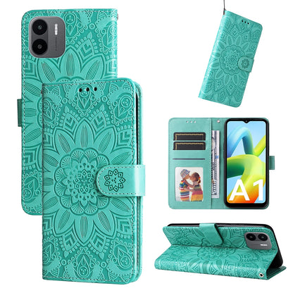 Xiaomi Redmi A1 4G Sunflower Embossed Leather Wallet Phone Case with Kickstand and Card Holder