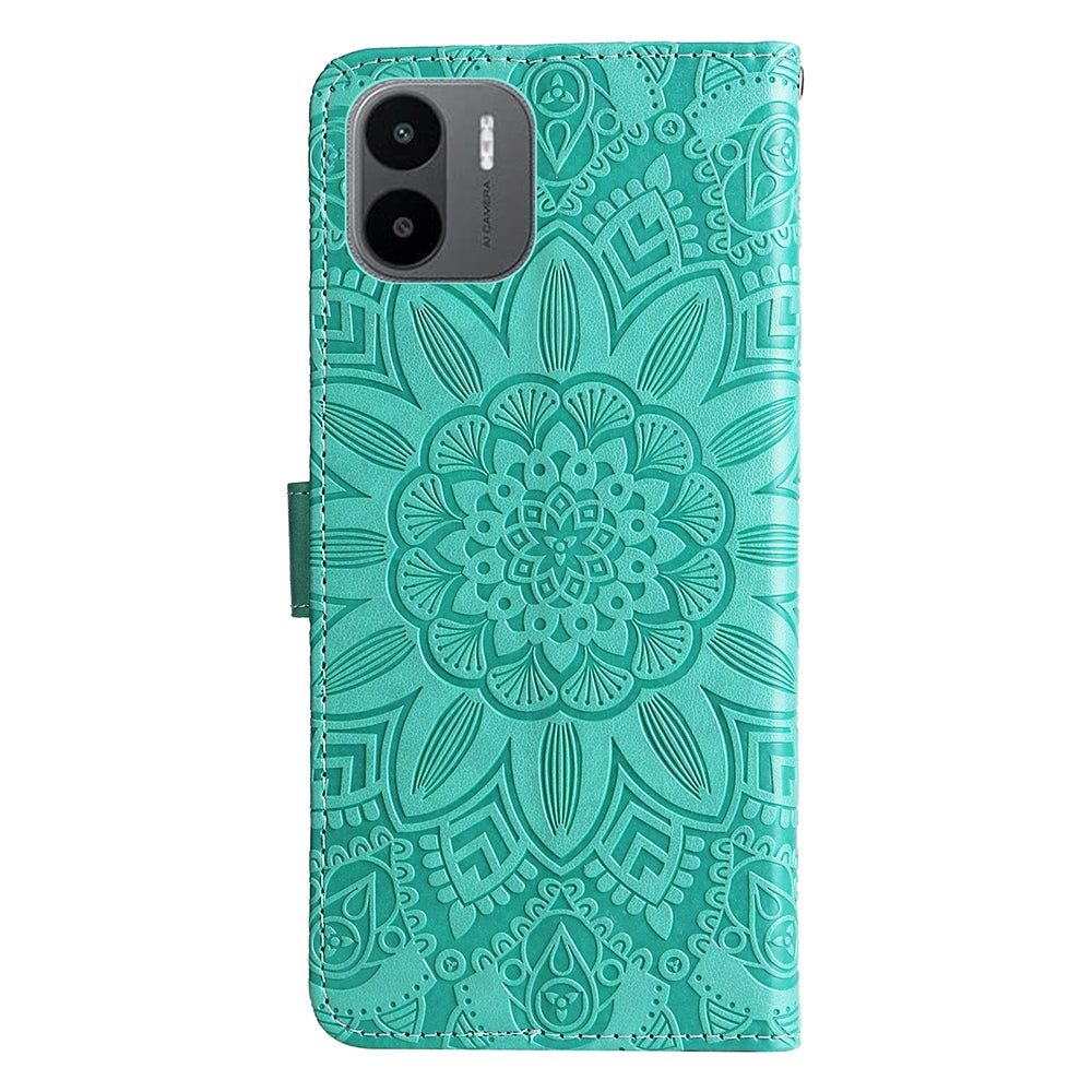 Xiaomi Redmi A1 4G Sunflower Embossed Leather Wallet Phone Case with Kickstand and Card Holder