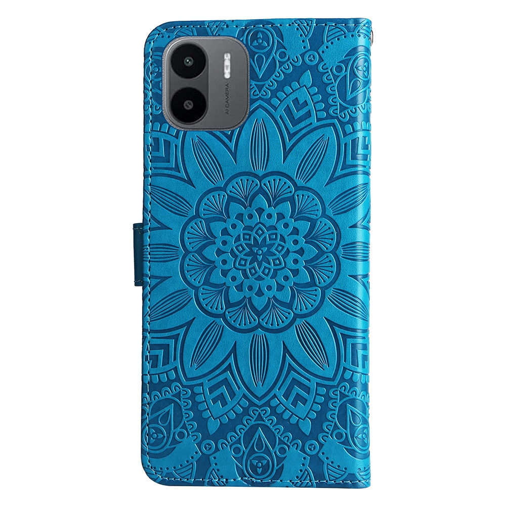 Xiaomi Redmi A1 4G Sunflower Embossed Leather Wallet Phone Case with Kickstand and Card Holder