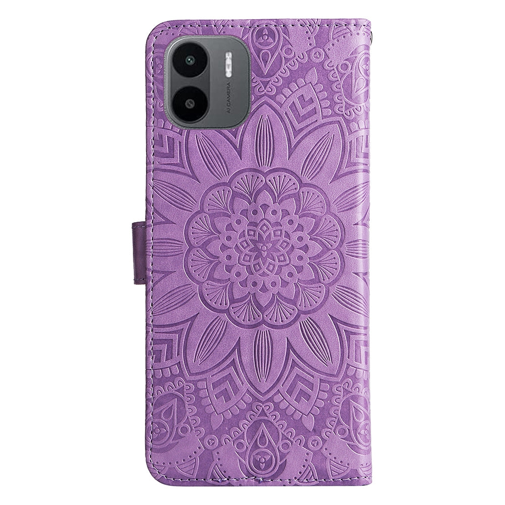 Xiaomi Redmi A1 4G Sunflower Embossed Leather Wallet Phone Case with Kickstand and Card Holder