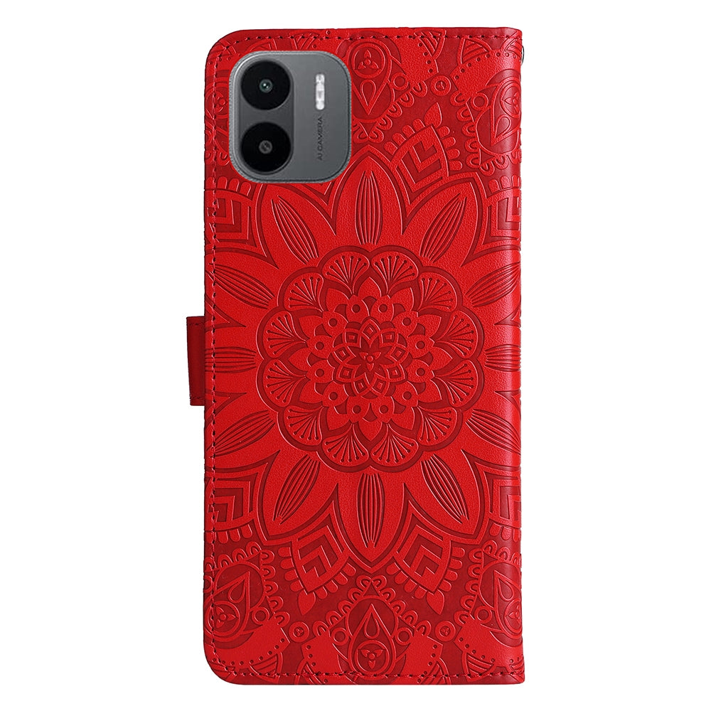 Xiaomi Redmi A1 4G Sunflower Embossed Leather Wallet Phone Case with Kickstand and Card Holder