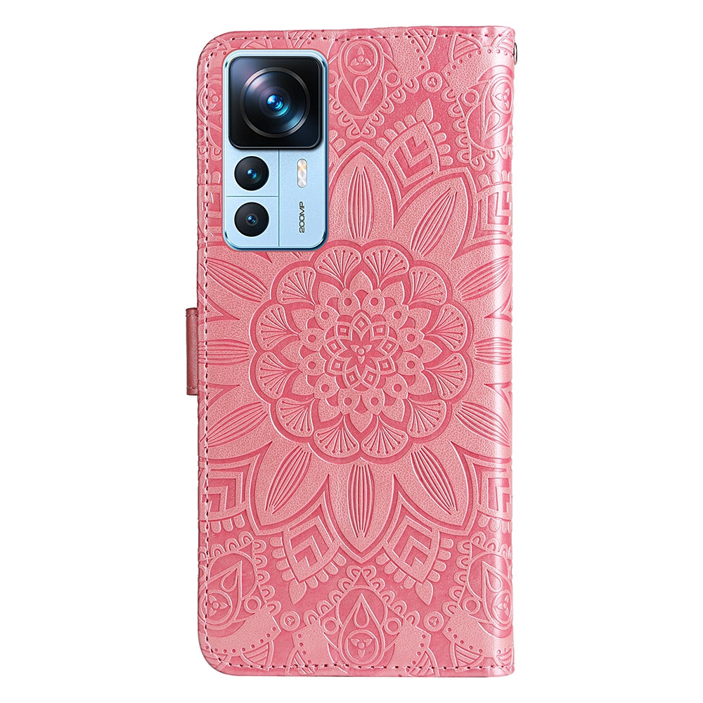 Xiaomi 12T Sunflower Embossed Leather Wallet Phone Case with Kickstand and Card Holder