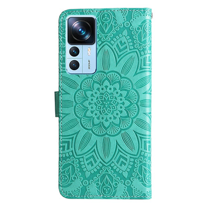 Xiaomi 12T Sunflower Embossed Leather Wallet Phone Case with Kickstand and Card Holder