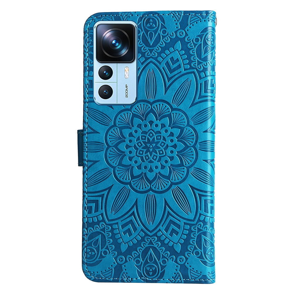 Xiaomi 12T Sunflower Embossed Leather Wallet Phone Case with Kickstand and Card Holder