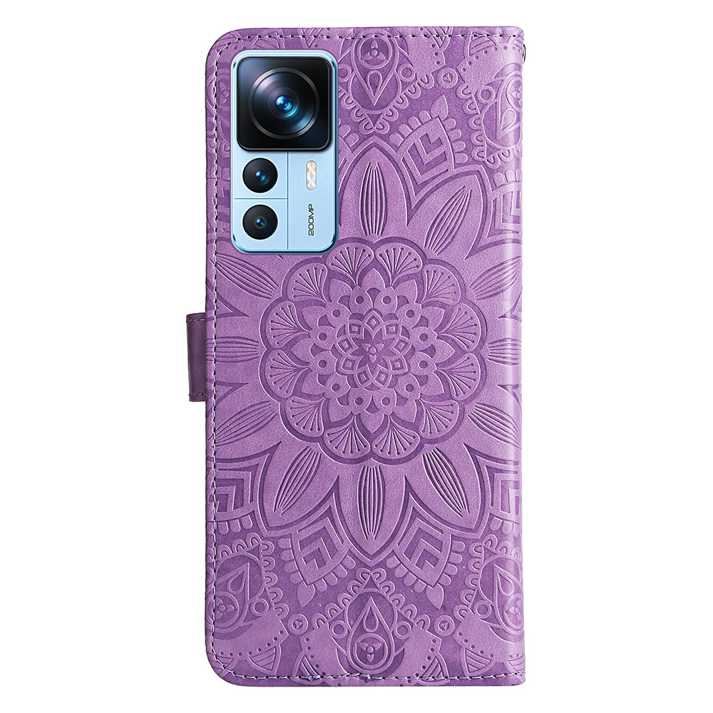 Xiaomi 12T Sunflower Embossed Leather Wallet Phone Case with Kickstand and Card Holder