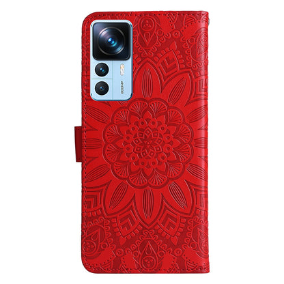 Xiaomi 12T Sunflower Embossed Leather Wallet Phone Case with Kickstand and Card Holder