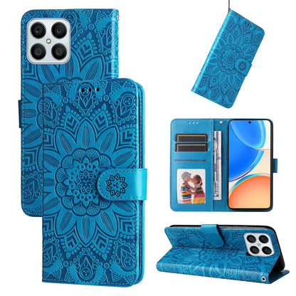 Honor X8 5G Sunflower Embossed Leather Wallet Phone Case with Kickstand and Card Holder