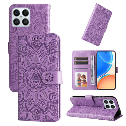 Honor X6 Sunflower Embossed Leather Wallet Phone Case with Kickstand and Card Holder