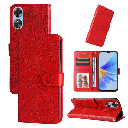 OPPO A17 Sunflower Embossed Leather Wallet Phone Case with Kickstand and Card Holder
