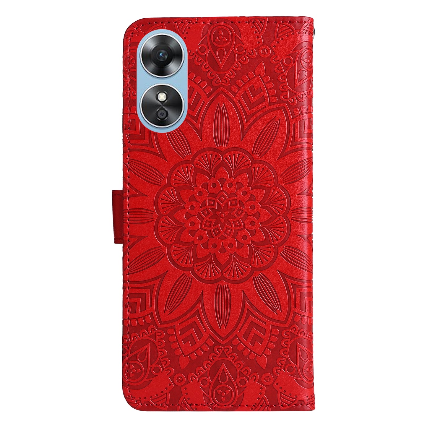 OPPO A17 Sunflower Embossed Leather Wallet Phone Case with Kickstand and Card Holder
