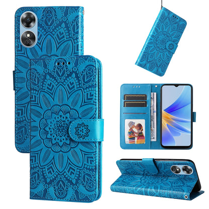 OPPO A17 Sunflower Embossed Leather Wallet Phone Case with Kickstand and Card Holder