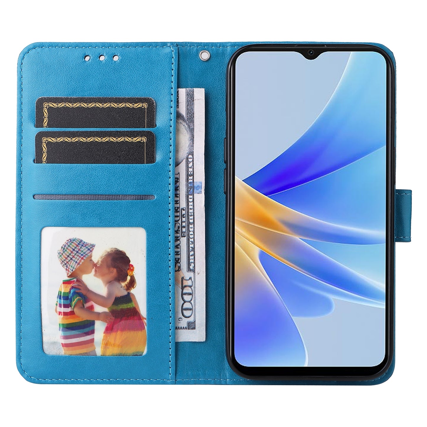 OPPO A17 Sunflower Embossed Leather Wallet Phone Case with Kickstand and Card Holder