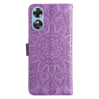 OPPO A17 Sunflower Embossed Leather Wallet Phone Case with Kickstand and Card Holder