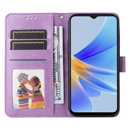 OPPO A17 Sunflower Embossed Leather Wallet Phone Case with Kickstand and Card Holder