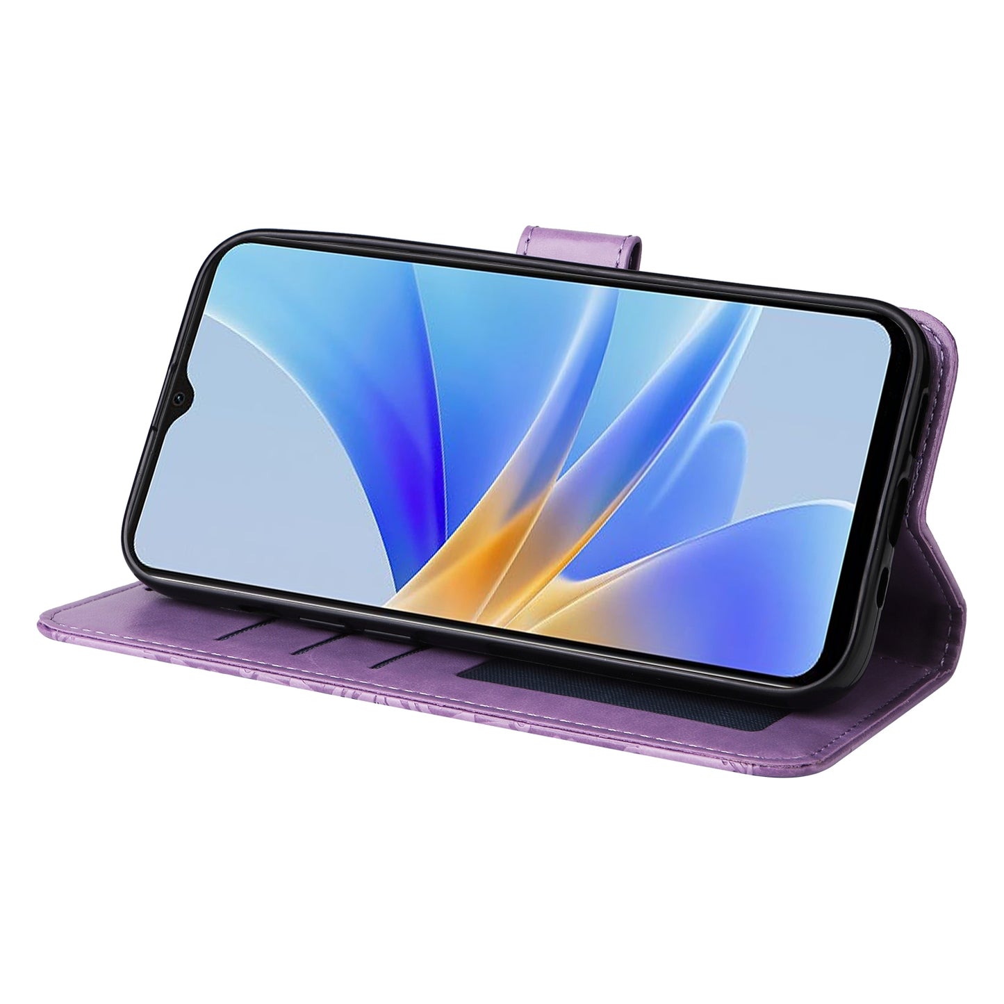 OPPO A17 Sunflower Embossed Leather Wallet Phone Case with Kickstand and Card Holder