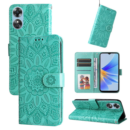 OPPO A17 Sunflower Embossed Leather Wallet Phone Case with Kickstand and Card Holder