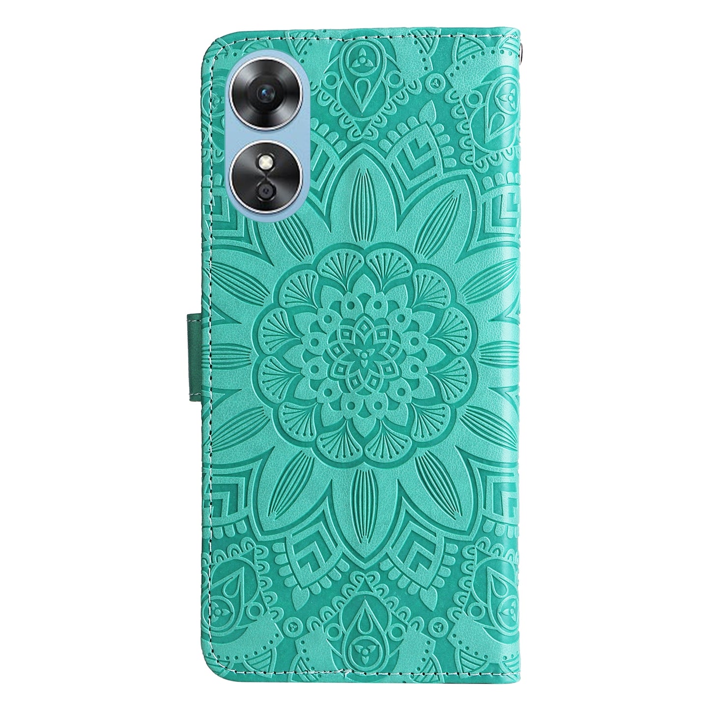 OPPO A17 Sunflower Embossed Leather Wallet Phone Case with Kickstand and Card Holder