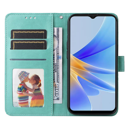 OPPO A17 Sunflower Embossed Leather Wallet Phone Case with Kickstand and Card Holder