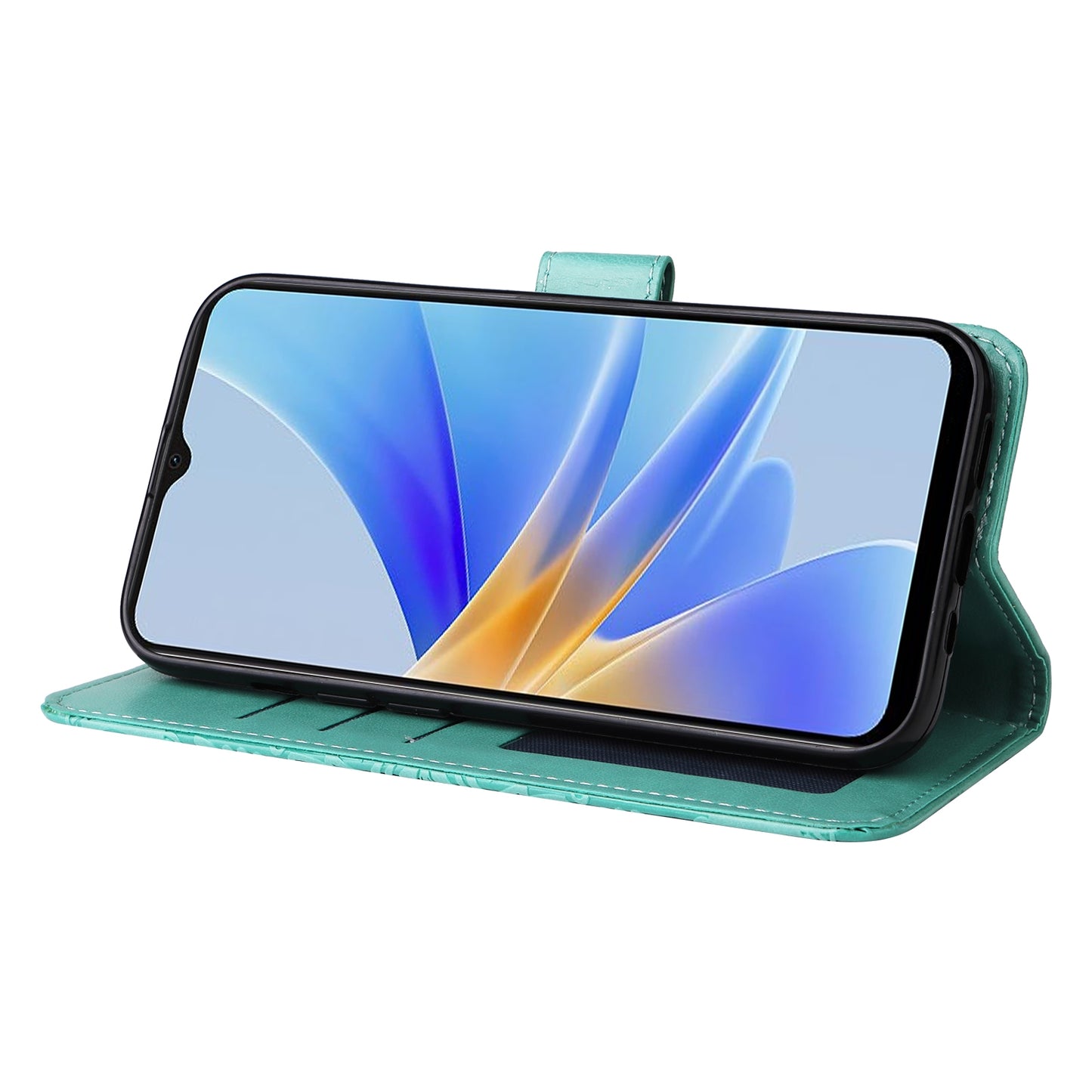 OPPO A17 Sunflower Embossed Leather Wallet Phone Case with Kickstand and Card Holder