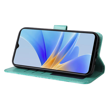 OPPO A17 Sunflower Embossed Leather Wallet Phone Case with Kickstand and Card Holder