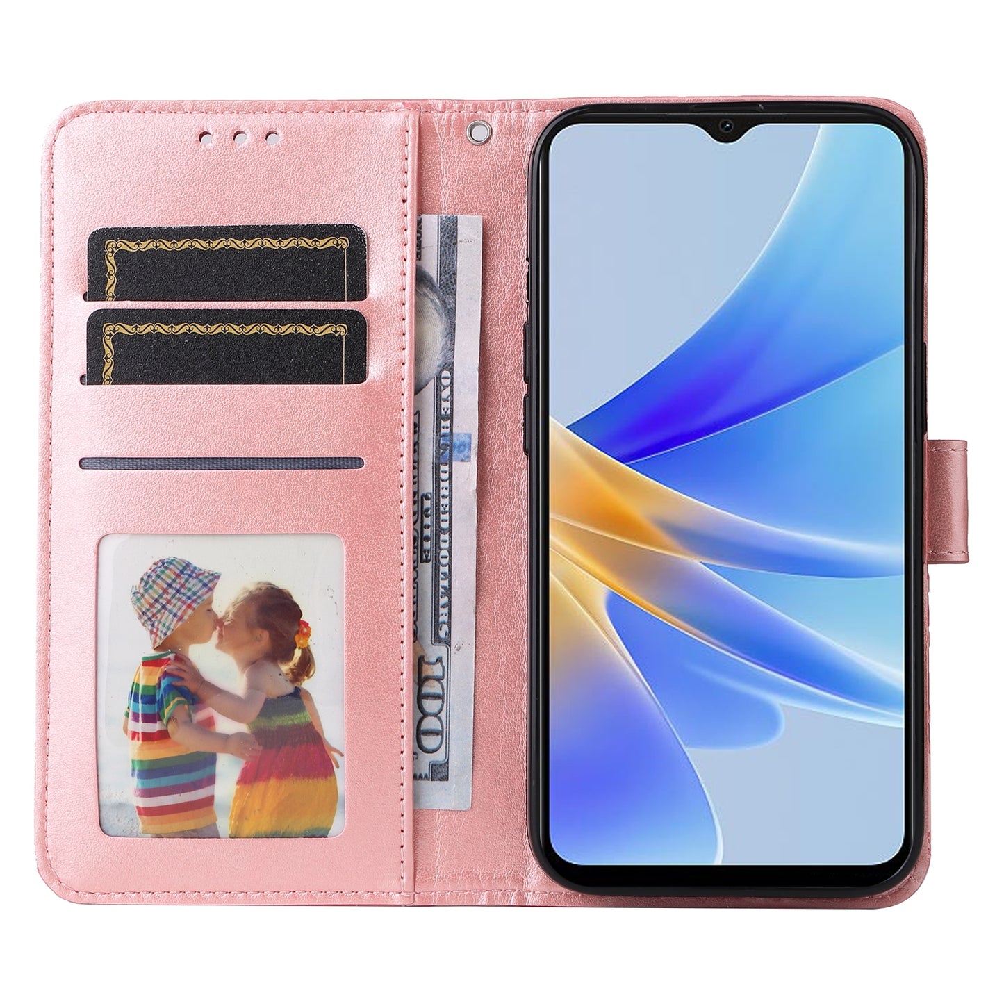 OPPO A17 Sunflower Embossed Leather Wallet Phone Case with Kickstand and Card Holder