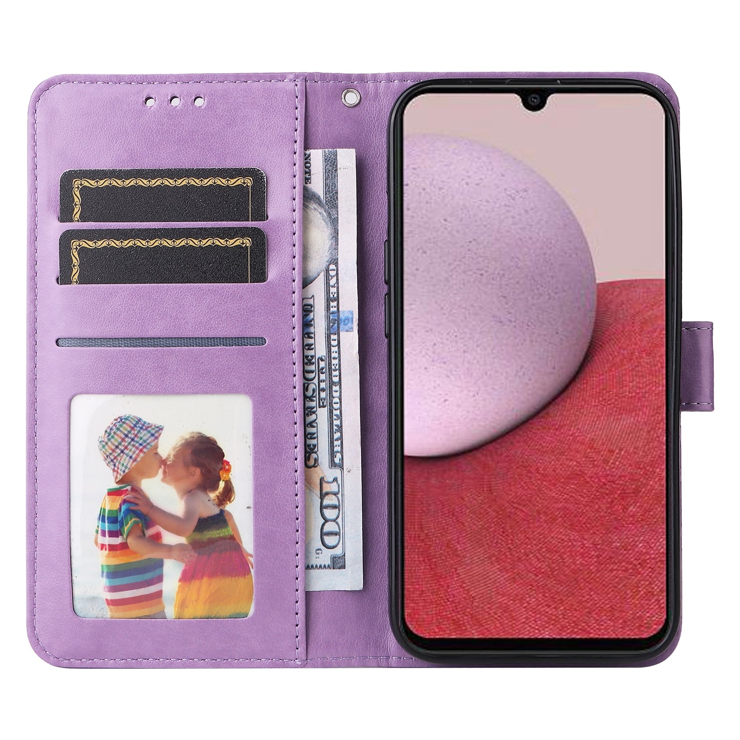 Samsung Galaxy A14 5G Sunflower Embossed Leather Wallet Phone Case with Kickstand and Card Holder