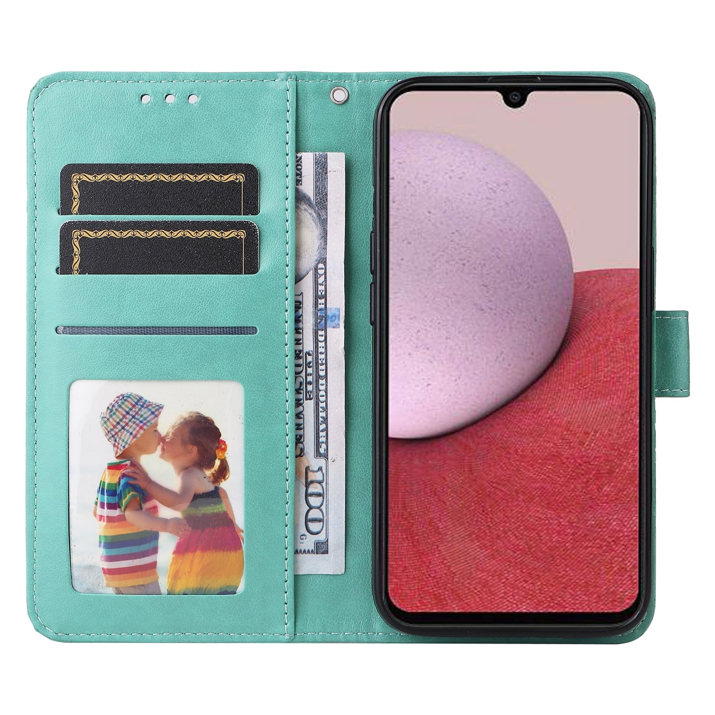 Samsung Galaxy A14 5G Sunflower Embossed Leather Wallet Phone Case with Kickstand and Card Holder