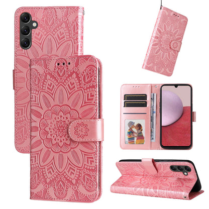 Samsung Galaxy A14 5G Sunflower Embossed Leather Wallet Phone Case with Kickstand and Card Holder