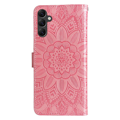 Samsung Galaxy A14 5G Sunflower Embossed Leather Wallet Phone Case with Kickstand and Card Holder