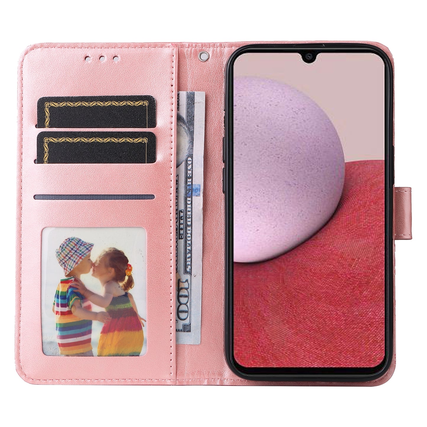 Samsung Galaxy A14 5G Sunflower Embossed Leather Wallet Phone Case with Kickstand and Card Holder