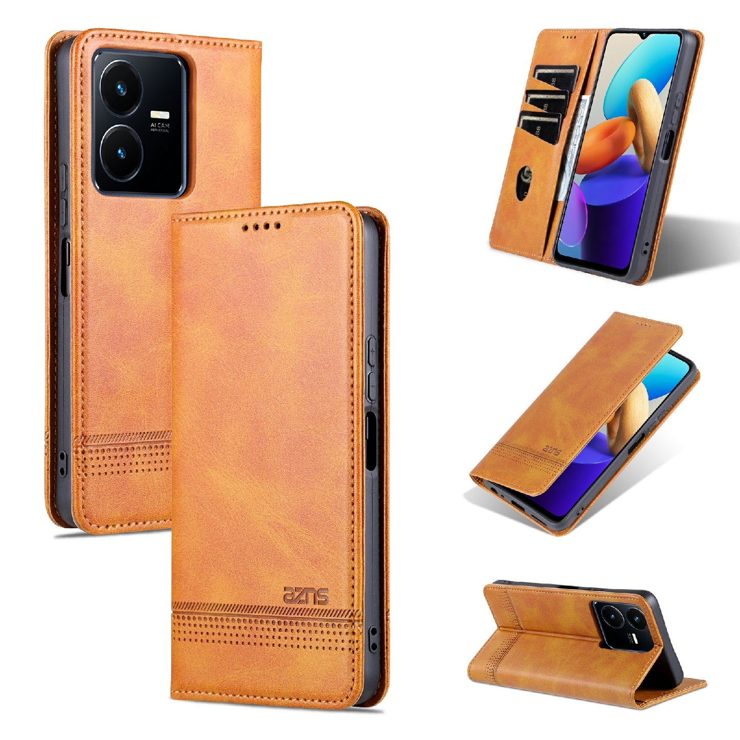 Vivo Y22/Y22s/Y35 4G Leather Wallet Case with Card Holder & Magnetic Closure