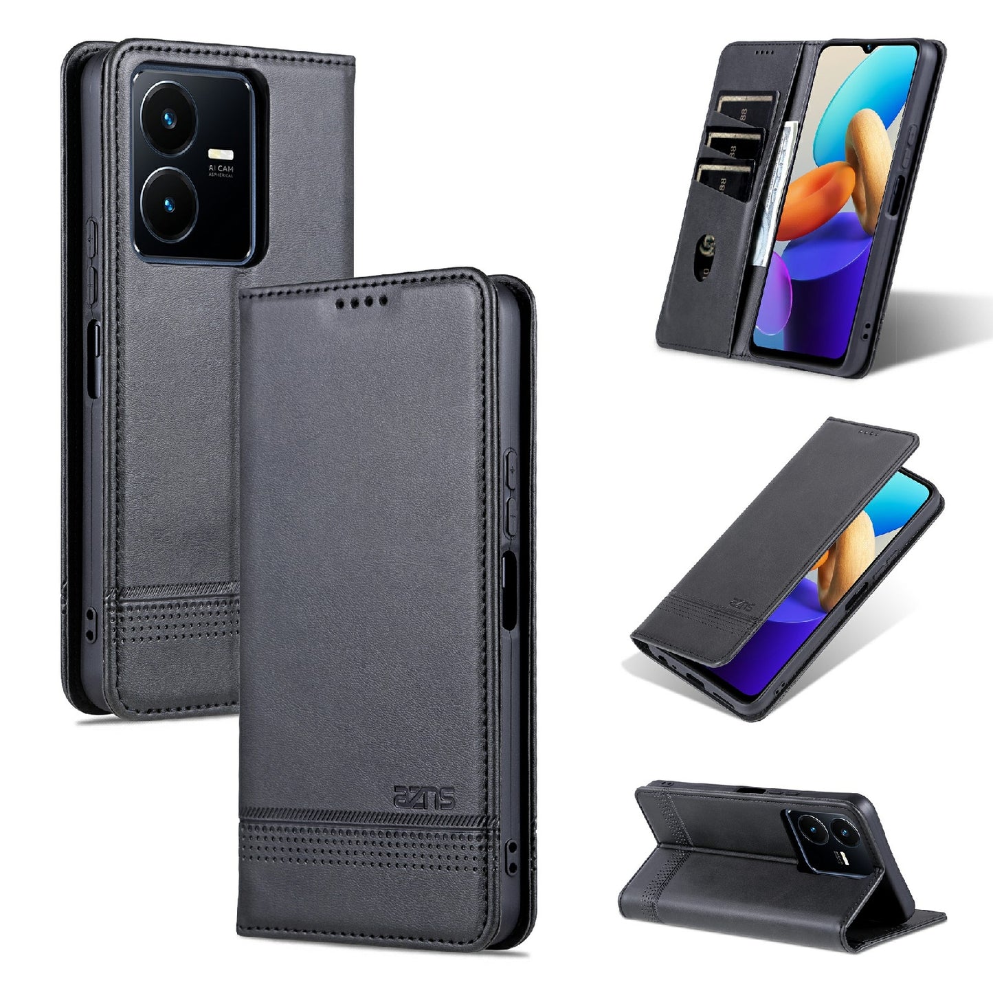 Vivo Y22/Y22s/Y35 4G Leather Wallet Case with Card Holder & Magnetic Closure