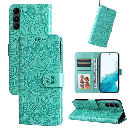 Samsung Galaxy S23 5G Sunflower Embossed Leather Wallet Phone Case with Kickstand and Card Holder