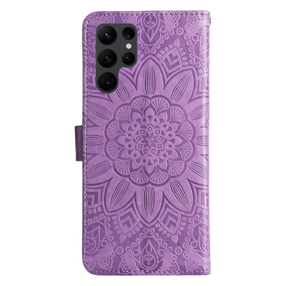 Samsung Galaxy S23 Ultra 5G Sunflower Embossed Leather Wallet Phone Case with Kickstand and Card Holder