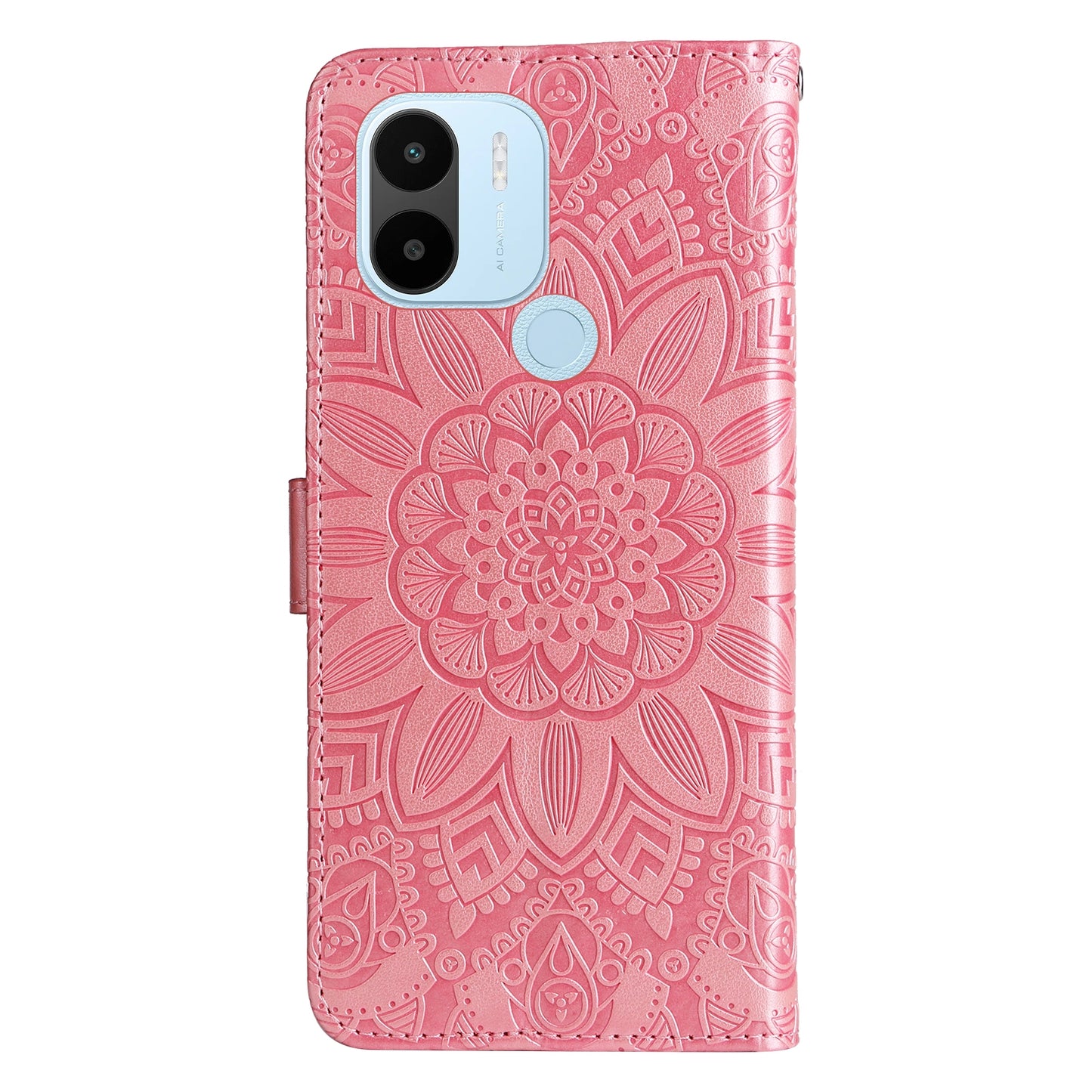 Xiaomi Redmi A1+ Sunflower Embossed Leather Wallet Phone Case with Kickstand and Card Holder