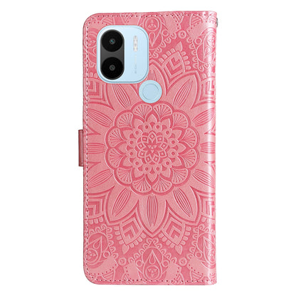 Xiaomi Redmi A1+ Sunflower Embossed Leather Wallet Phone Case with Kickstand and Card Holder